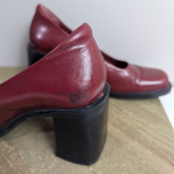 Red leather Chucky loafers, vintage 90s leather shoes transit size 7 - Picture 6 of 10
